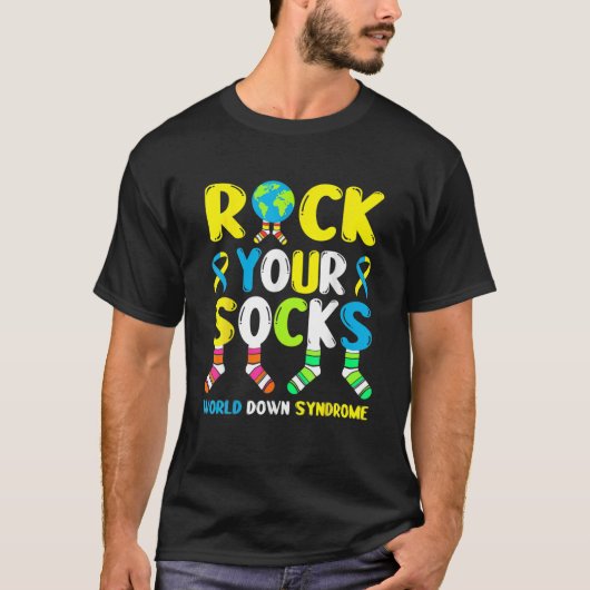World Down Syndrome Day T Rock Your Socks Awarenes Tシャツ (正面)
