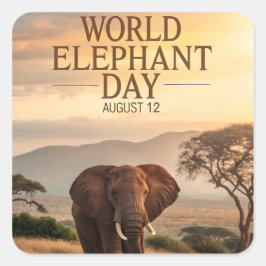 World Elephant Day African Savanna Art スクエアシール