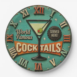 World Famous Cocktails Retro Martini Bar Decor ペーパープレート