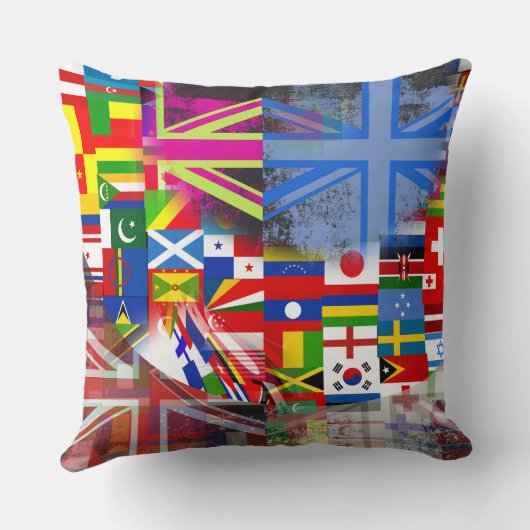 World Flag Distressed Glitch Abstract Collage クッション (裏面)