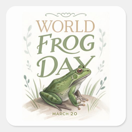World Frog Day Watercolor Nature Art スクエアシール (正面)