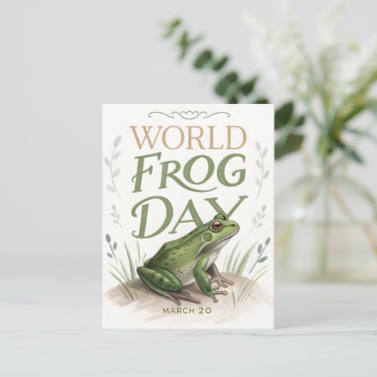 World Frog Day Watercolor Nature Art ポストカード (スタンド正面)