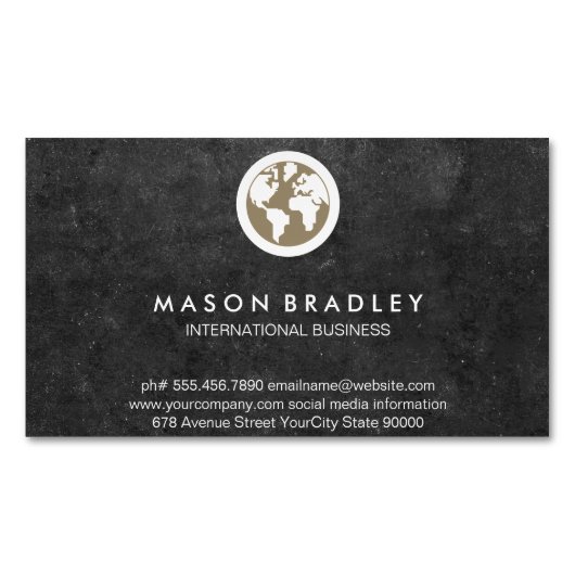 World Globeアイコン/石板 マグネット名刺 (正面)