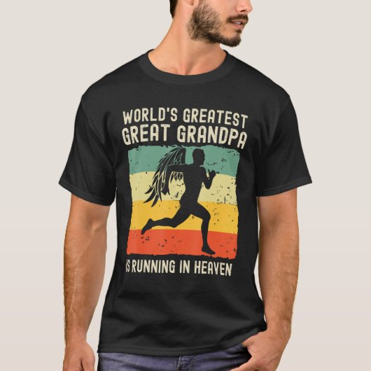 World Greatest Great Grandpa Running in Heaven Mem Tシャツ (正面)
