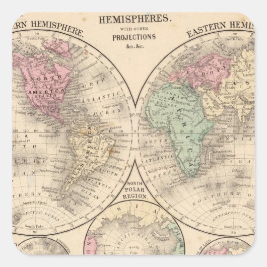 World hempheres Map by Mitchell スクエアシール (正面)