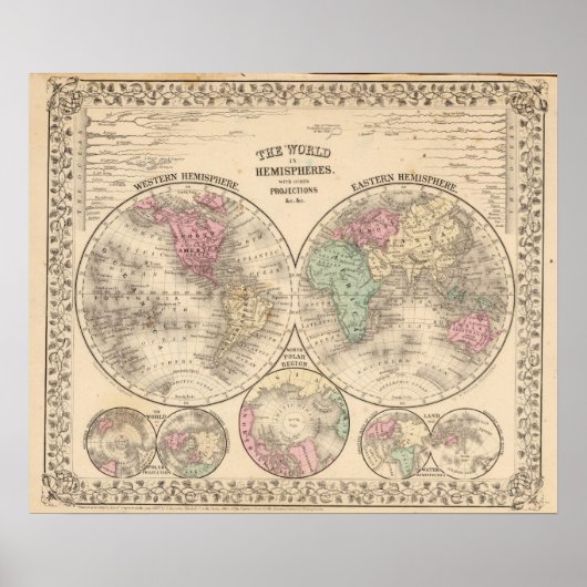 World hempheres Map by Mitchell ポスター (正面)