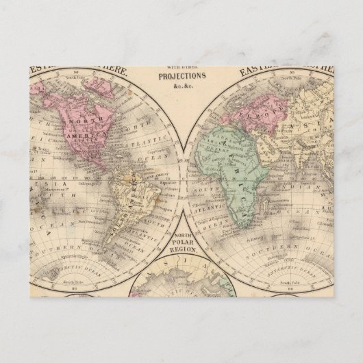 World hempheres Map by Mitchell ポストカード (正面)