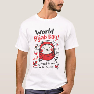 World Hijab Day Cute Cat Illustration – Proud to W Tシャツ