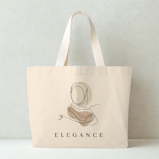 World Hijab Day Elegance Tote | Minimal Line Art ラージトートバッグ
