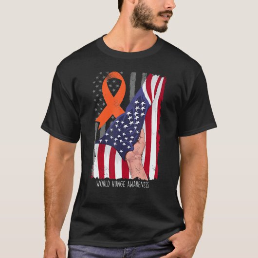 World Hunge Shirt Awareness American Flag Orange R Tシャツ (正面)