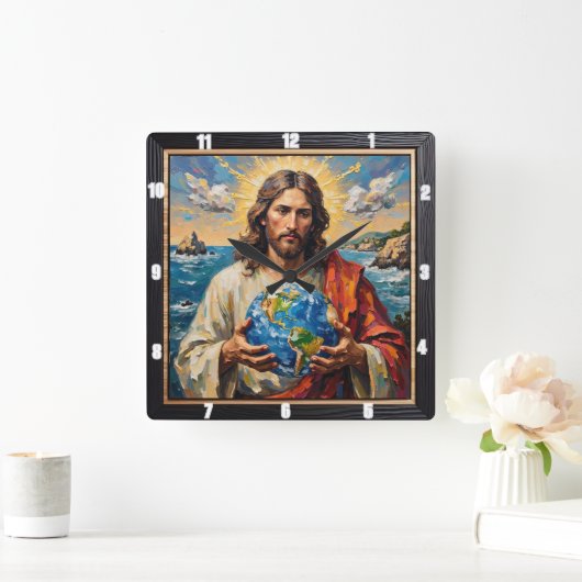 World in His Hands: Love Defined スクエア壁時計 (ホーム)