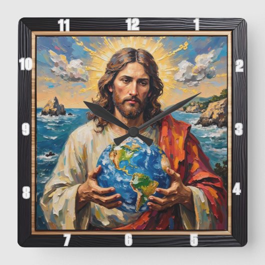 World in His Hands: Love Defined スクエア壁時計 (正面)