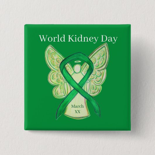 World Kidney Day認識度リボンピンボタン 缶バッジ (正面)
