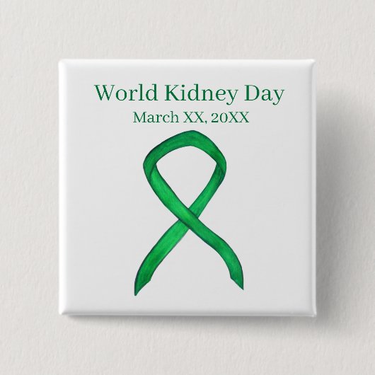 World Kidney Day認識度リボンピンボタン 缶バッジ (正面)