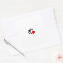 World Love Globe Icon | Heart Earth Summer Design スクエアシール