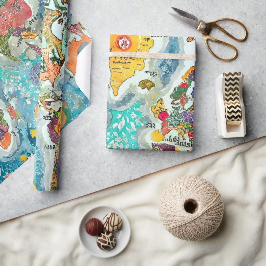 World Map  ラッピングペーパー (クラフト)