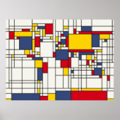 World Map Abstract Mondrian Style ポスター (正面)
