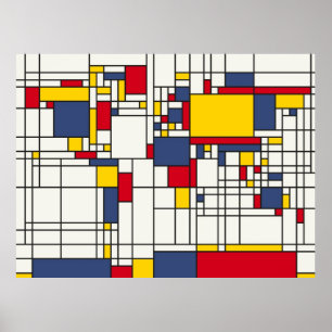 World Map Abstract Mondrian Style ポスター