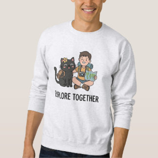 World Map Adventure Black Cat Boy Graphic Art スウェットシャツ