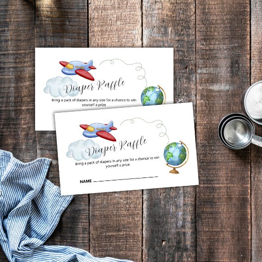 World Map Airplane Diaper Raffle Baby Shower エンクロージャーカード