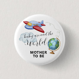 World Map Airplane Mother To Be Baby Shower 缶バッジ