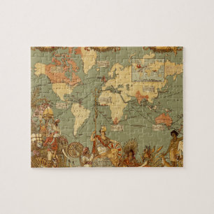 World Map Antique 1886 Illustrated ジグソーパズル