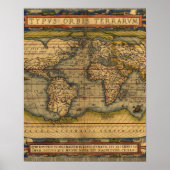 World Map Antique Ortellius Europe Travel ポスター (正面)