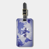 World Map Blue Artsy Monogram Name Gift Favor ラゲッジタグ (正面縦)
