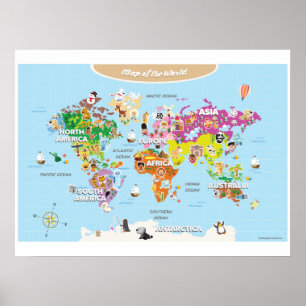 World Map For Kids - Cute and Colorful ポスター