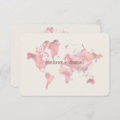 World Map in Pink Shades for Wedding or Event 招待状 (正面/裏面)