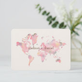 World Map in Pink Shades for Wedding or Event 招待状 (スタンド正面)