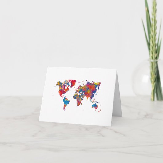 World map in watercolor サンキューカード (正面)