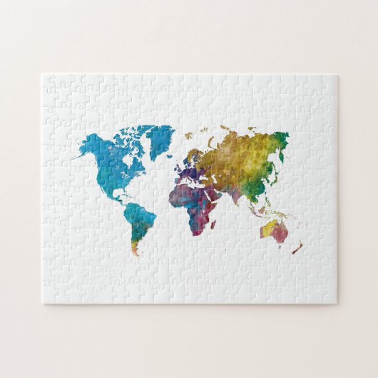World map in watercolor ジグソーパズル (横)