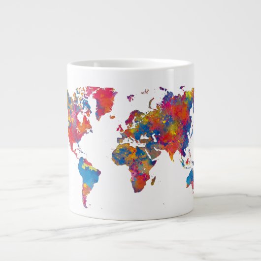 World map in watercolor ジャンボコーヒーマグカップ (正面)