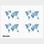 World map in watercolor 09 Blue 長方形シール (シート)