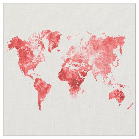 World map in watercolor Red ファブリック (クローズアップ)