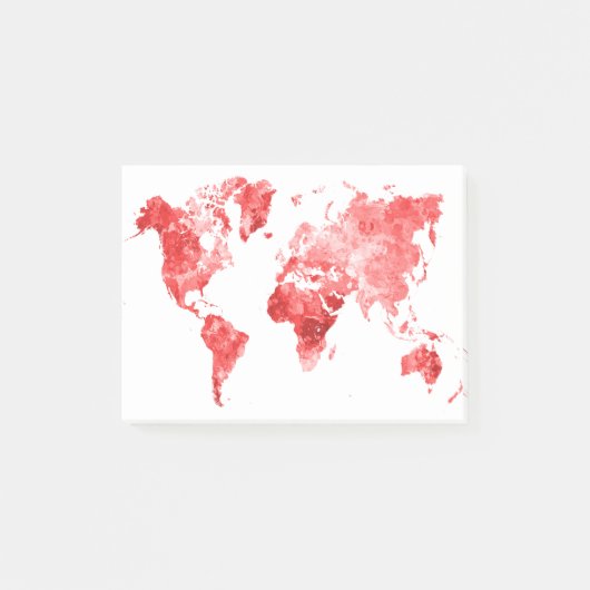World map in watercolor Red ポストイット (正面)