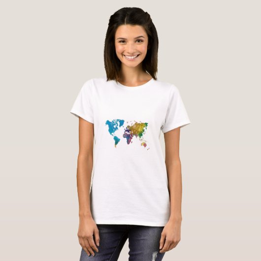 World map in watercolor tシャツ (正面フル)