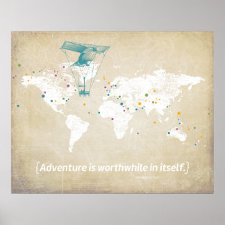 World Map, Inspirational Quote & Multicolor Dots ポスター