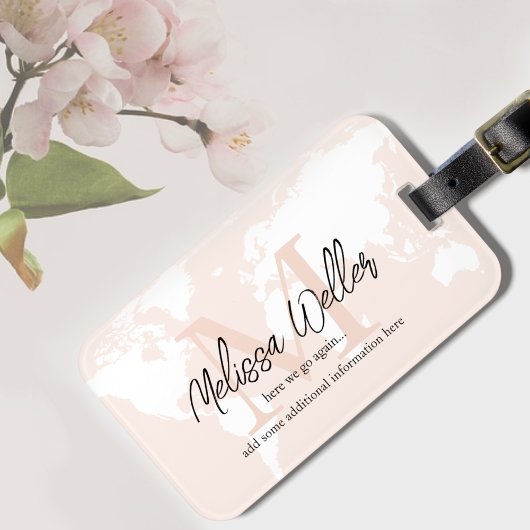World Map Pale Blush Rose Traveler Monogram ラゲッジタグ