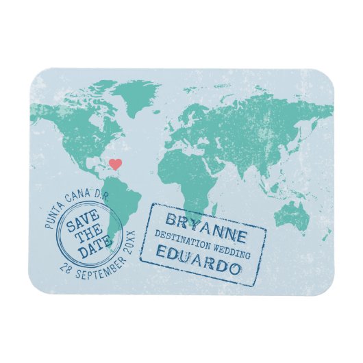 World Map Passport EDITABLE color日付を保存 マグネット (横)