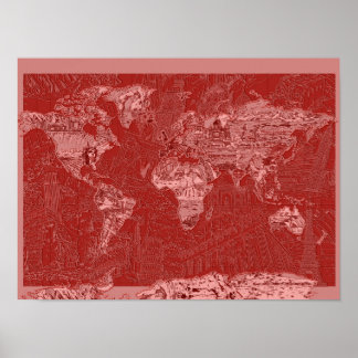 world map red 1 ポスター