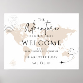 World map travel baby shower welcome sign poster ポスター