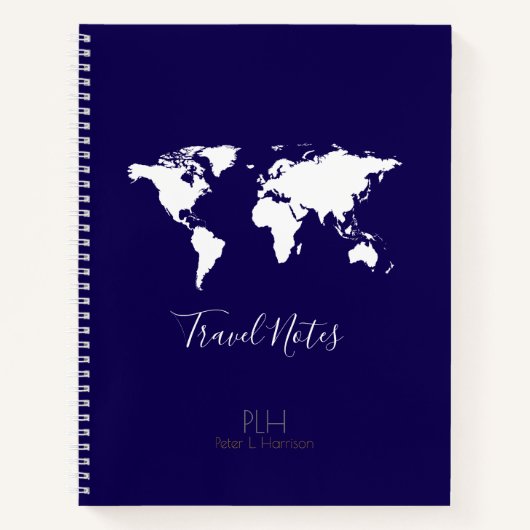 World Map travel notes blue ノートブック (正面)