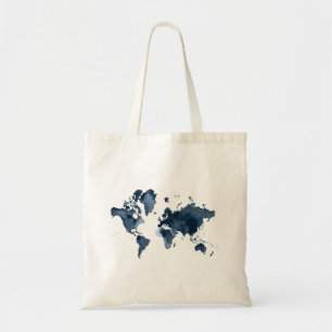 World Map Watercolor Navyの両面 トートバッグ