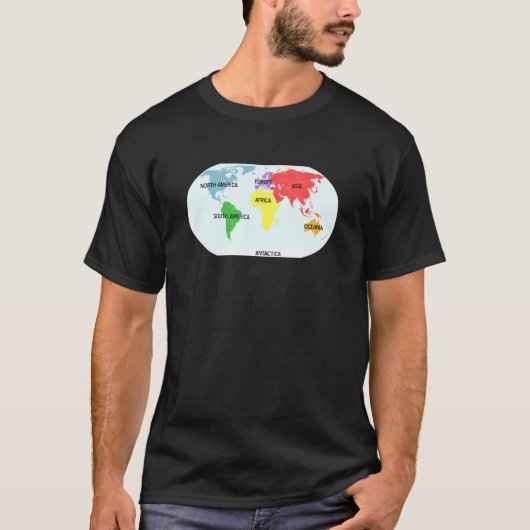 World Map With All 7 Continents Geography Teachers Tシャツ (正面)