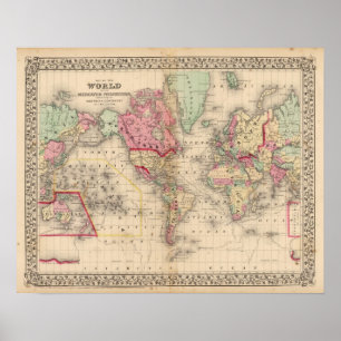 World Mercator Proj Map by Mitchell ポスター