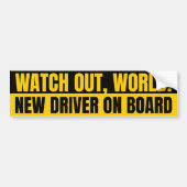 World New Driver On Boardを見おもしろいる バンパーステッカー (正面)