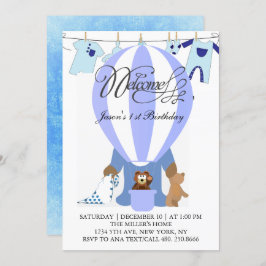 World of Blue Balloons First誕生日招待状 招待状