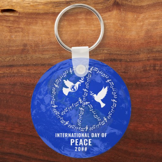 World Peace Dove Peace on Earth DayロゴQRコード キーホルダー (正面)